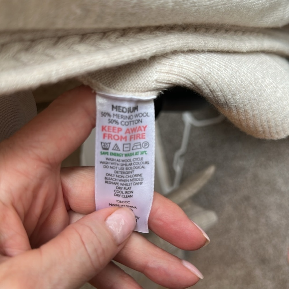 The White Company Oatmeal Merino/Cotton Long Open Cardigan, Medium, VGUC - Picture 7 of 8
